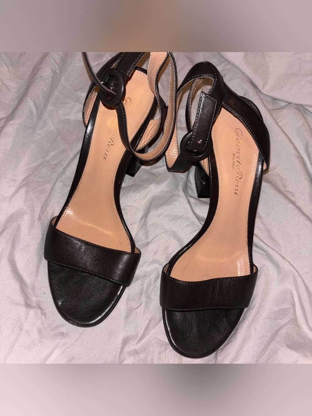 Gianvito Rossi Black Leather Ankle-Strap Block Heels